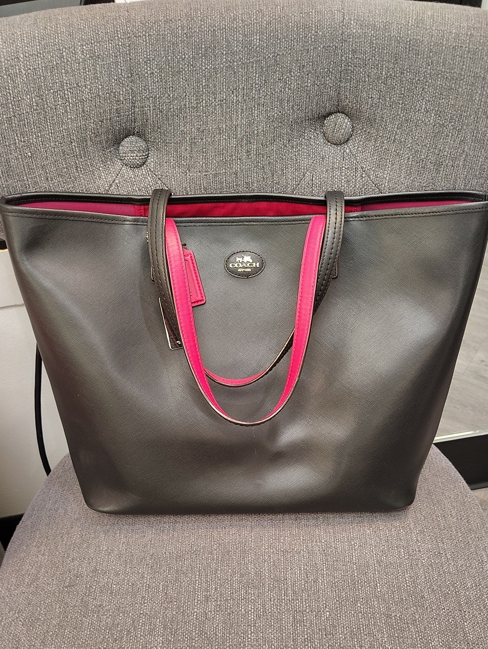 Coach Black Tote with Pink Trim and Handles